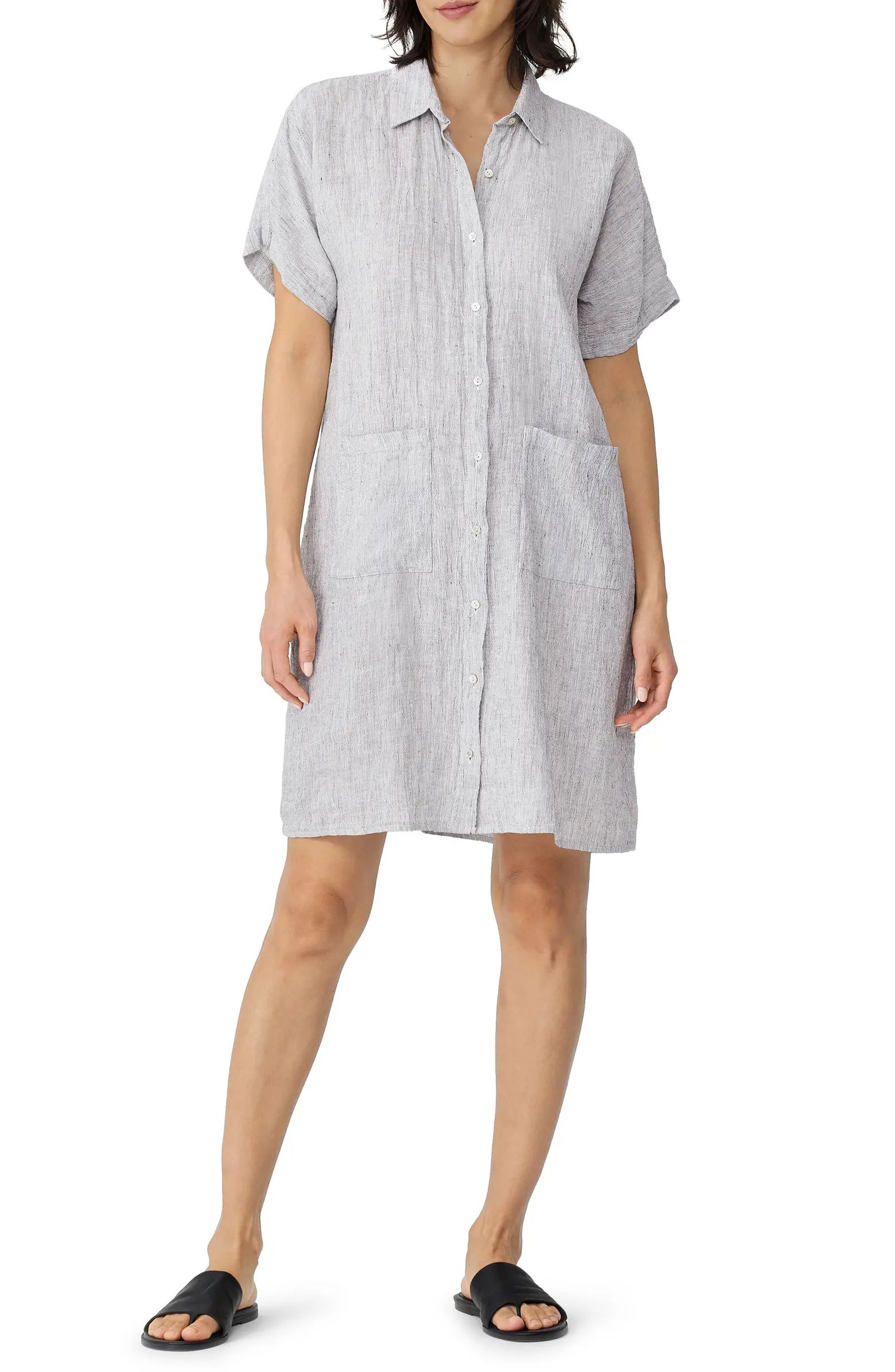 Eileen Fisher Crinkled Organic Linen Shirtdress | Nordstrom | Nordstrom