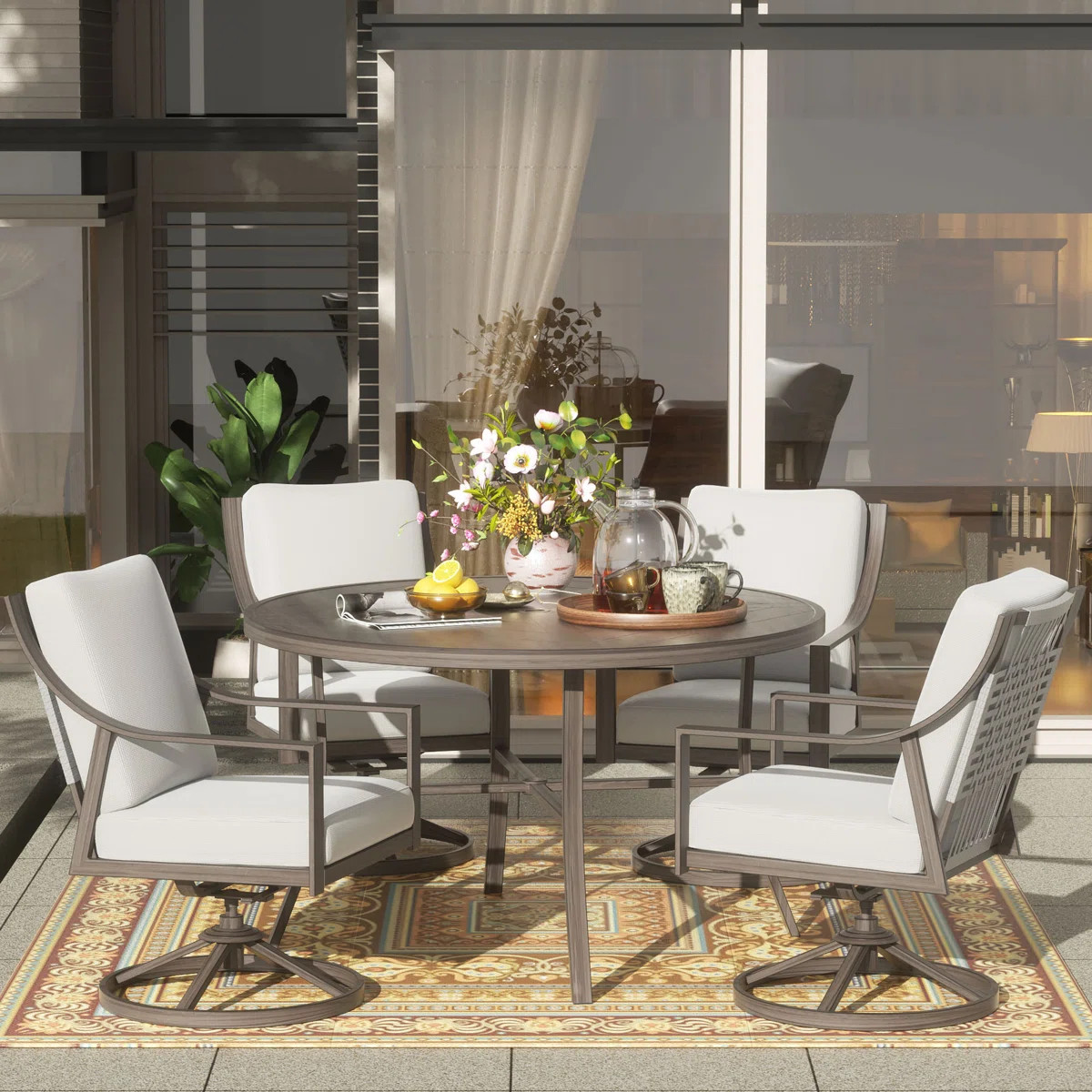 Dester Round 4 - Person Dining Set with 4 Swivel&Rocking Chair and Cushions | Wayfair North America