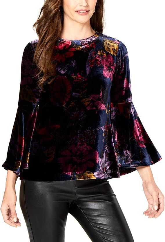 Trina Turk Women's Astral Crew Neck Bell Sleeve Velvet Top | Amazon (US)
