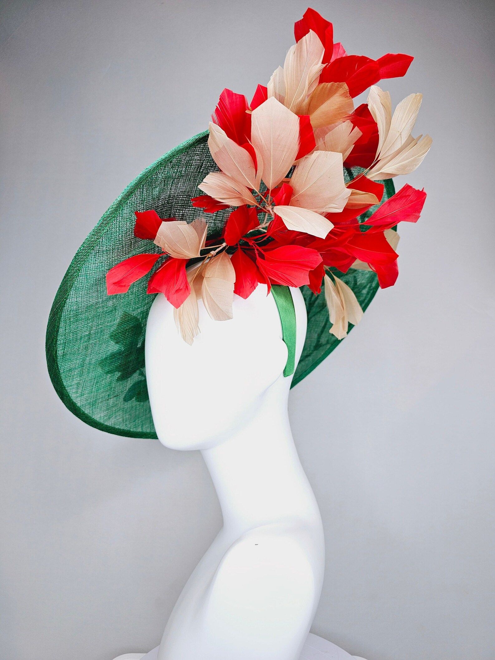 Kentucky Derby Hat Fascinator Green Sinamay Saucer With Embroidered Gold Red Brown Ivory Flowers ... | Etsy (US)