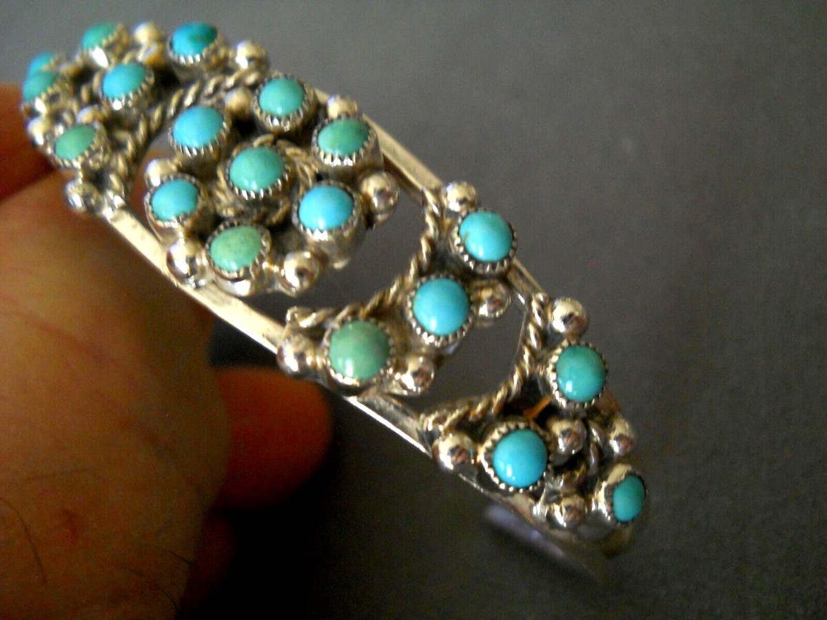 Southwestern Native American Turquoise Flower Cluster Sterling Silver Bracelet | eBay US