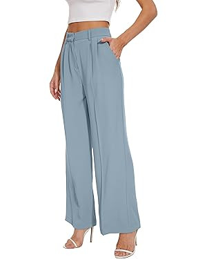 Women's Wide Leg High Waist Wide Leg Pants Loose Fit Back Elastic Waist Pleated Front Trousers fo... | Amazon (US)