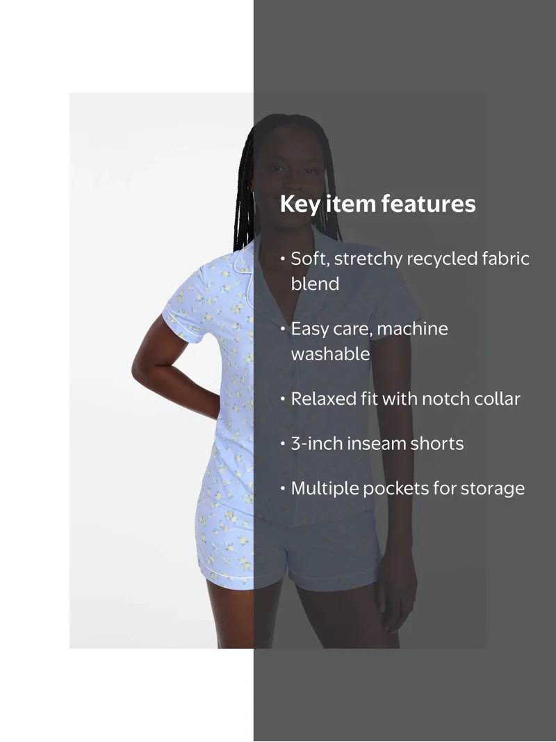 Joyspun Women\u2019s Dreamy Soft Collection Bridal Short Sleeve Knit Notch Collar Top and Shorts ... | Walmart (US)