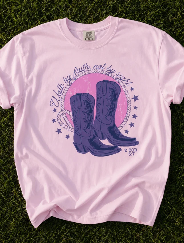 Colorful Walk By Faith Boots Tee | Worthy Wear