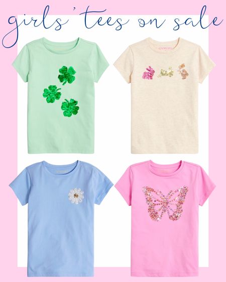 girls graphic tees on sale | j crew factory | green shamrock | st Patrick’s day | Easter | bunny | butterfly | flower | girls | sisters | blue | pink | green | cream | sequins 

#LTKSpringSale #LTKbaby #LTKkids