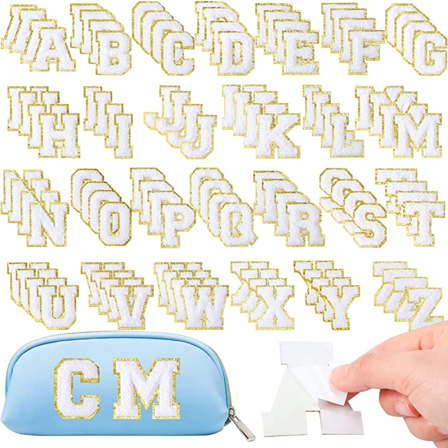 104 Pieces Self Adhesive Chenille Letter Patches Dupes Glitter Initial for Clothing DIY Mobile Ph... | Amazon (US)