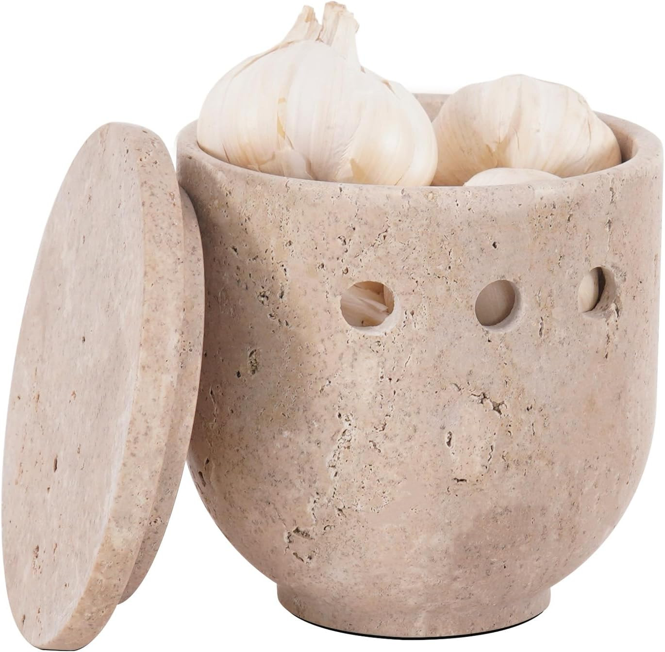 Marble Garlic Keeper 4.5 Inch Handmade Travertine Garlic Holder for Counter & Fresh Garlic Cloves... | Amazon (US)