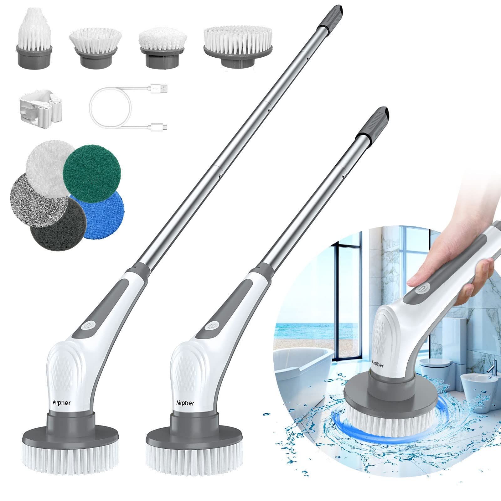Electric Spin Scrubber, 10 in 1 Airpher Cordless Cleaning Brush IPX8 with 9 Replaceable Brush Hea... | Amazon (US)