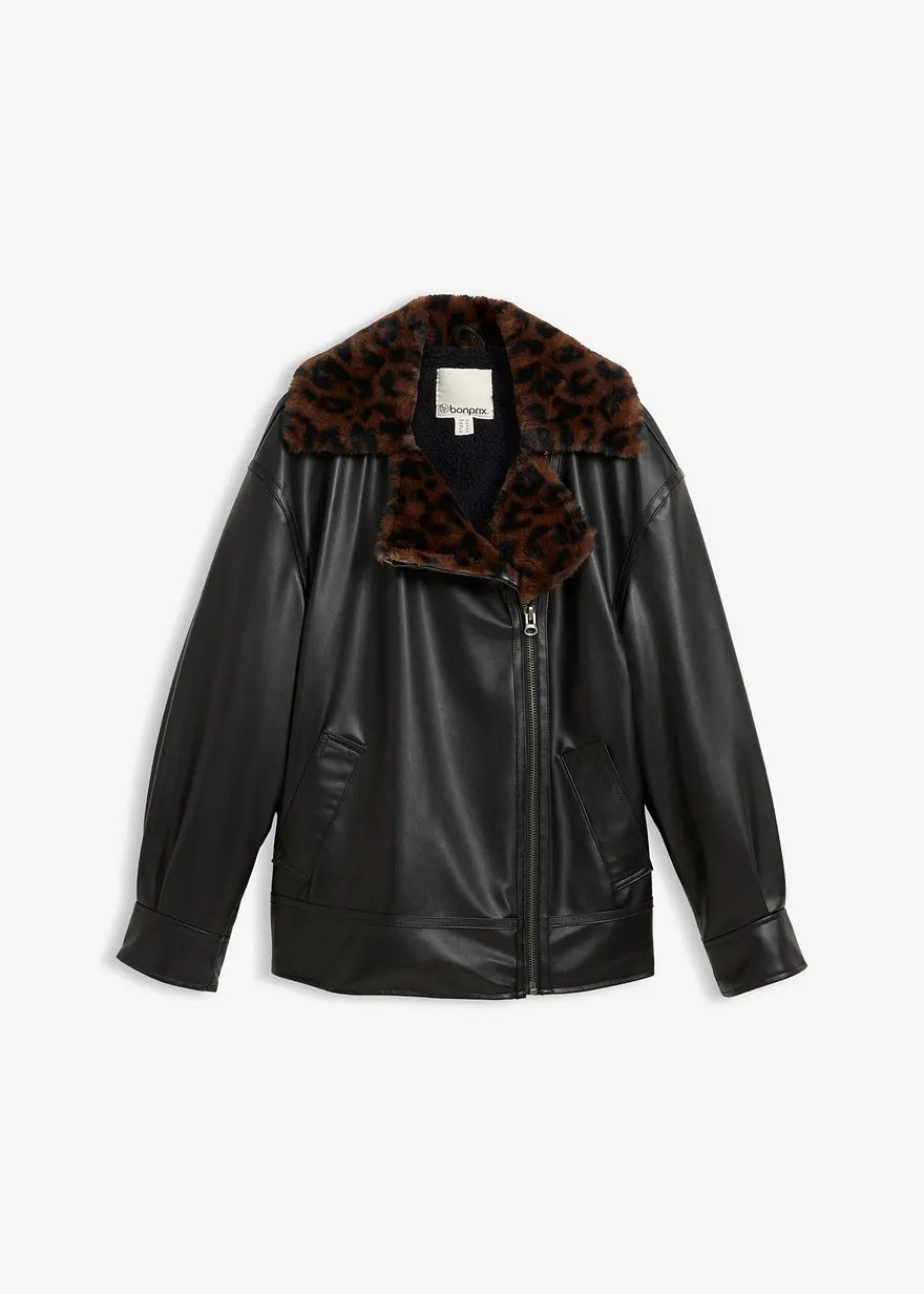 Lederimitat-Jacke mit Leoparden Kunstfell | Bonprix DE