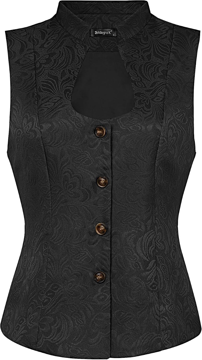 Allegra K Jacquard Vest Women's Vintage Gothic Steampunk Sleeveless Blazer | Amazon (US)