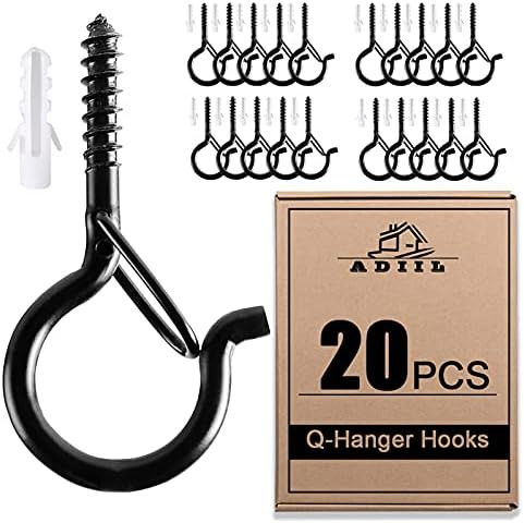 ADIIL 20 PCS Q Hanger Hooks with Safety Buckle, Windproof Screw Hooks for Hanging Outdoor String ... | Amazon (US)