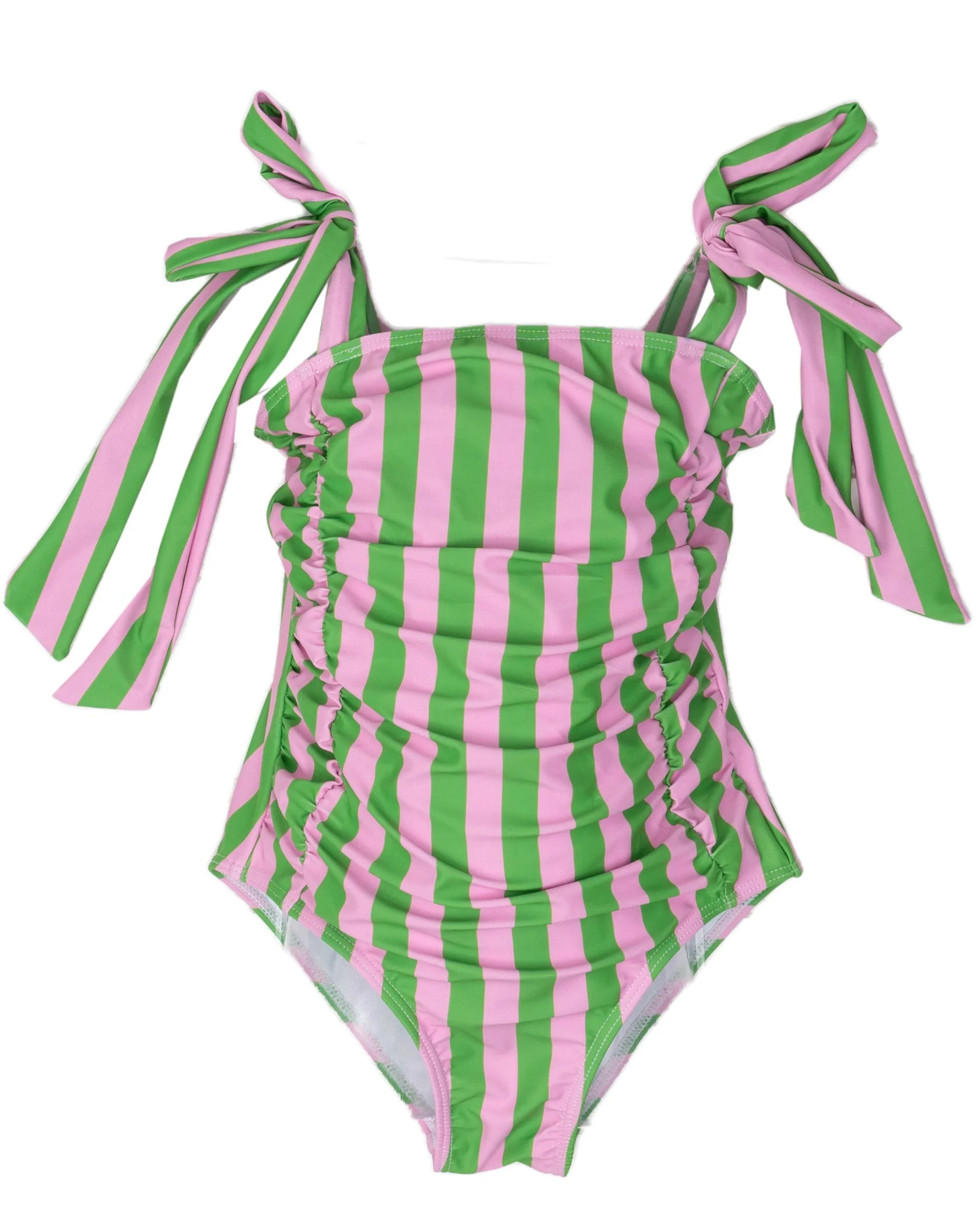 Sunnyside Pink & Green Stripe One Piece Swim UPF50 | The Oaks Apparel Company