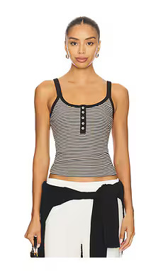 The Great Henley Slim Tank in Black & Cream Stripe from Revolve.com | Revolve Clothing (Global)