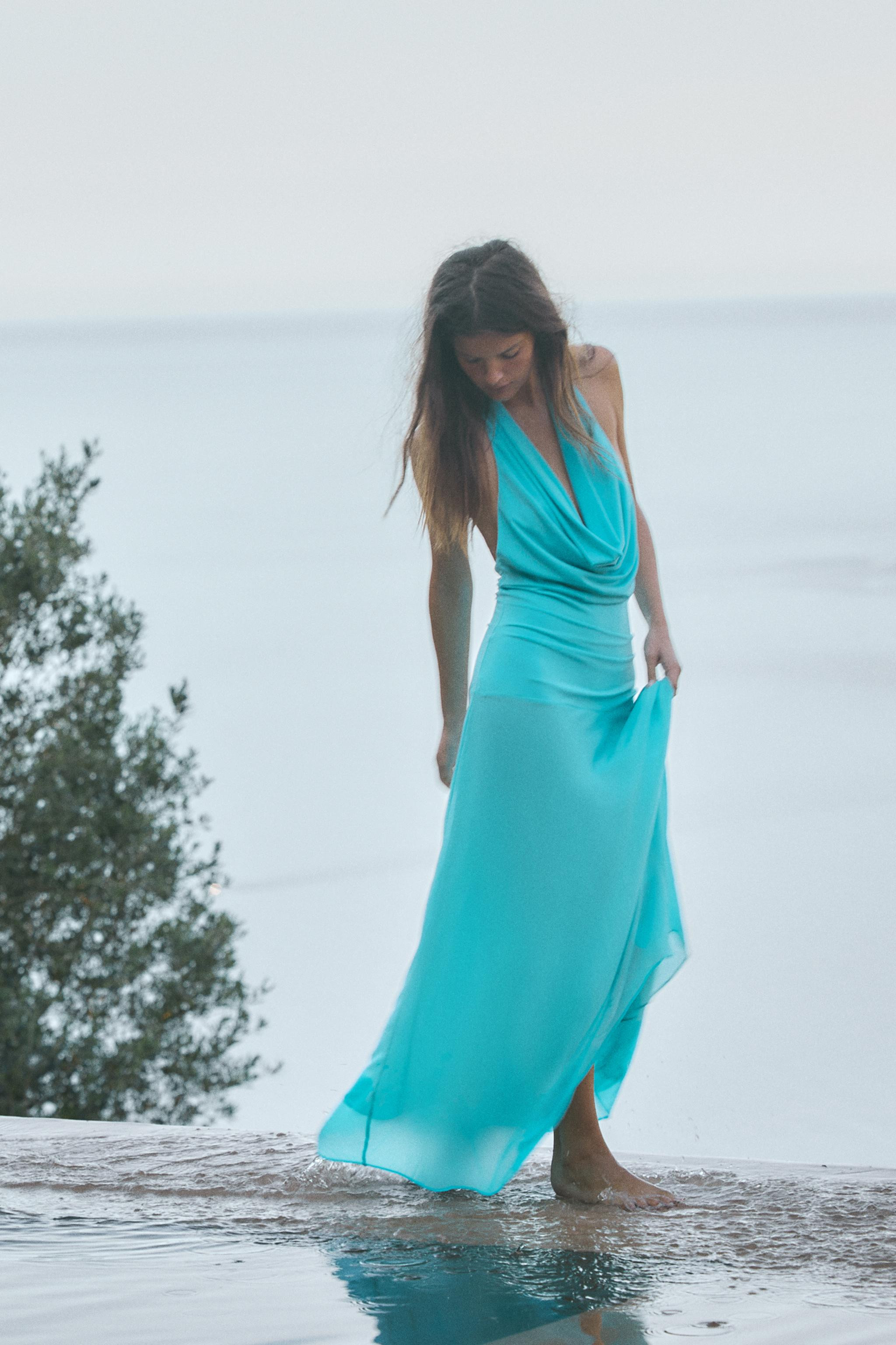 COMBINATION HALTER MIDI DRESS | Zara US