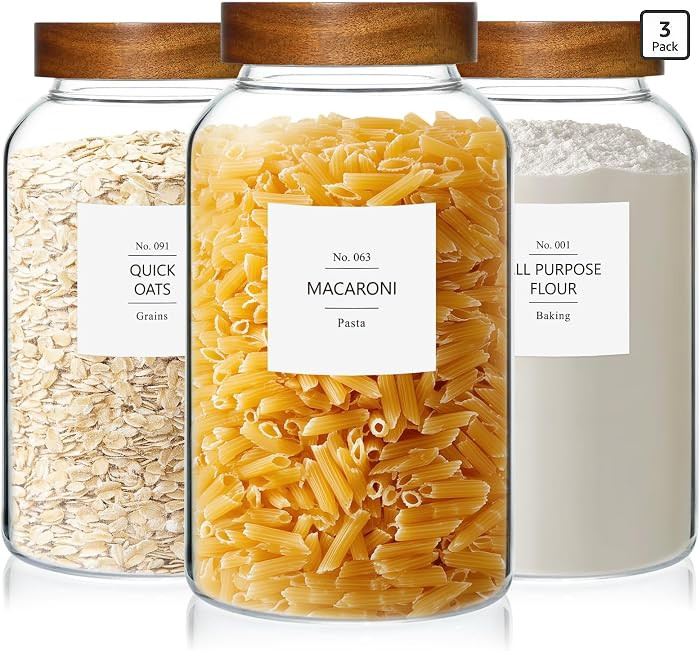 88oz Large Glass Jars with Airtight Acacia Wood Lids, Set of 3 Food Storage Containers for Flour,... | Amazon (US)