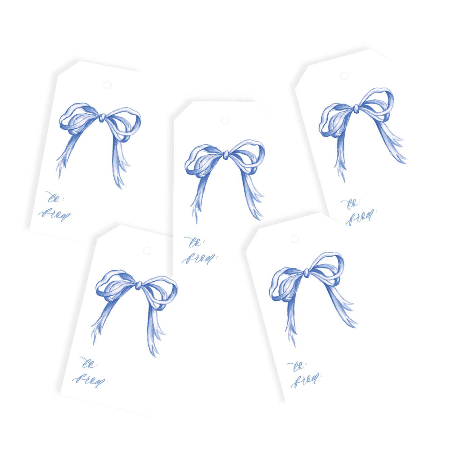 Blue and White Grandmillennial Bows Watercolor Gift Tags — Simply Jessica Marie | Simply Jessica Marie