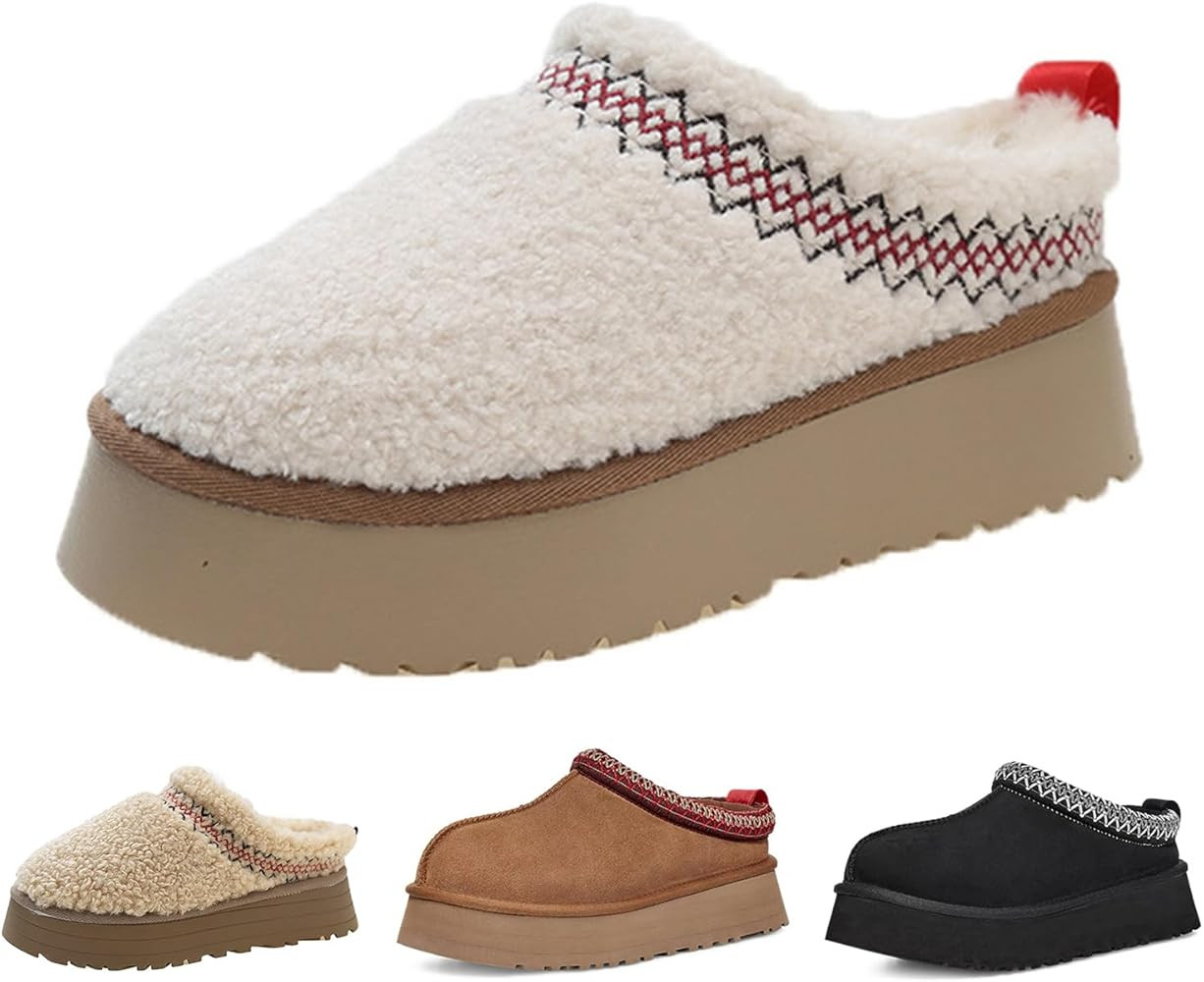 xhuoqdk Fashion Winter plush platform Short Ankle boots Women's fashionable Fur Fleece Lined slipper | Amazon (US)