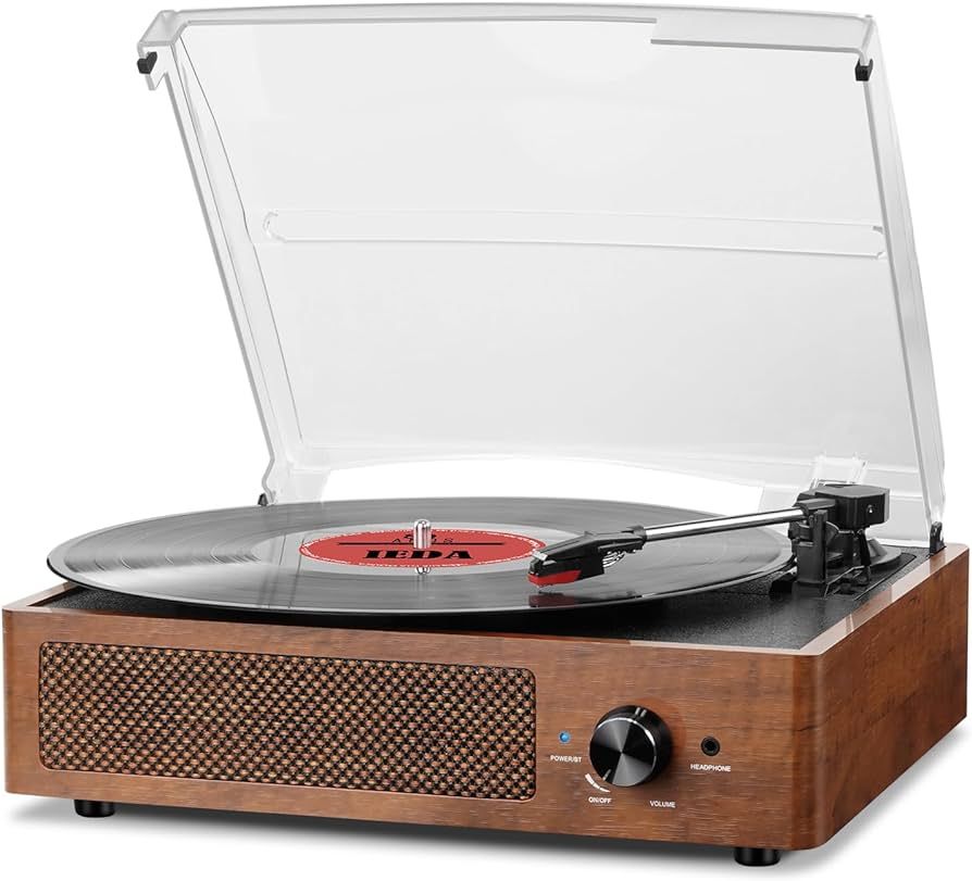 Bluetooth Turntable Vinyl Record Player with Speakers, 3 Speed Belt Driven Vintage Player for Ent... | Amazon (US)
