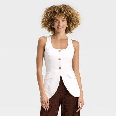 Women's Linen Blend Vest - A New Day™ White XS | Target
