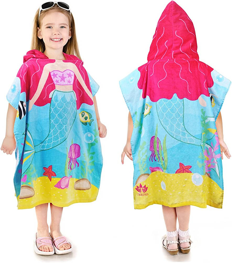 Catalonia Mermaid Hooded Bath Towel for 2 to 6 Years Girl,100% Cotton Water Absorption Beach Ponc... | Amazon (US)