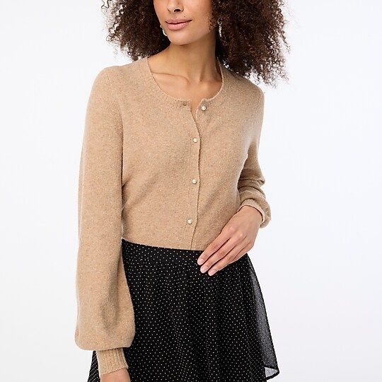 Puff-sleeve cardigan sweater in extra-soft yarn | J.Crew Factory