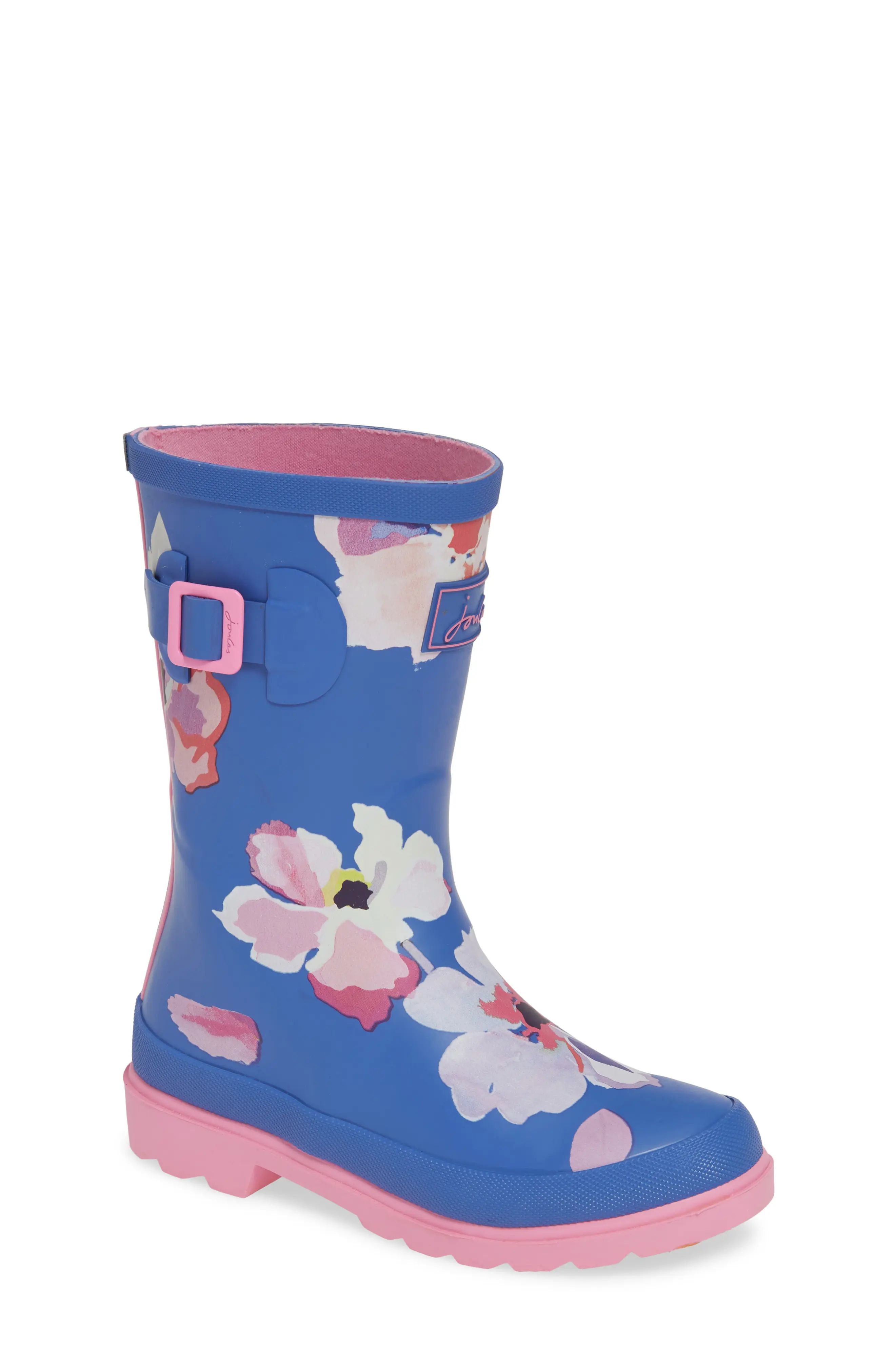 Girl's Joules Mid Height Print Welly Waterproof Rain Boot, Size 1 M - Blue | Nordstrom