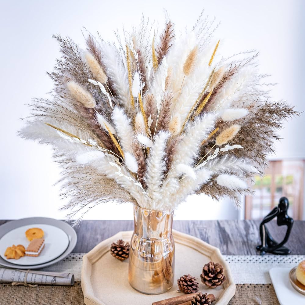 120PCS Natural Pampas Grass Decor Bouquet | Boho Dried Floral Arrangement Centerpiece Table Decor... | Amazon (US)