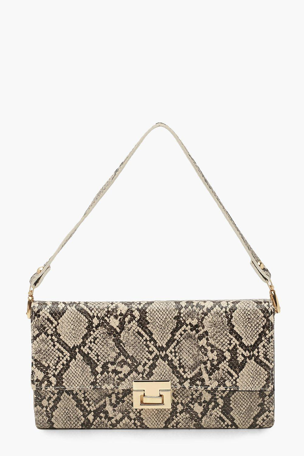 Womens Snake Lock Detail Under Arm Bag - Beige - One Size | Boohoo.com (US & CA)