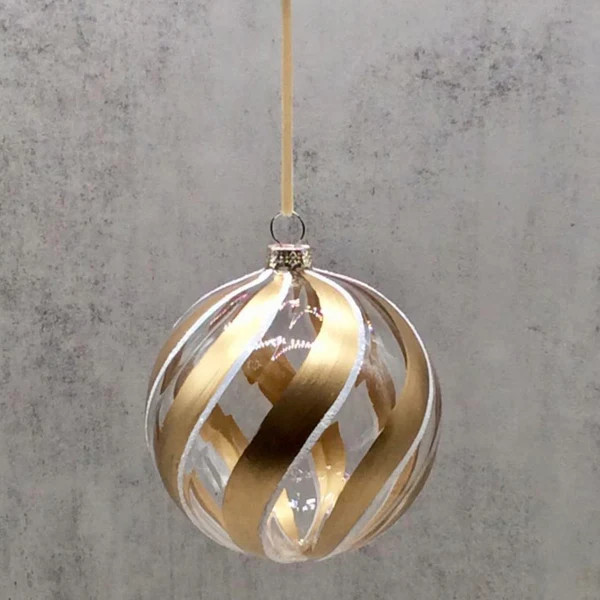 Swirl Ball Ornament(set of 6), Gold Clear | Fig and Dove
