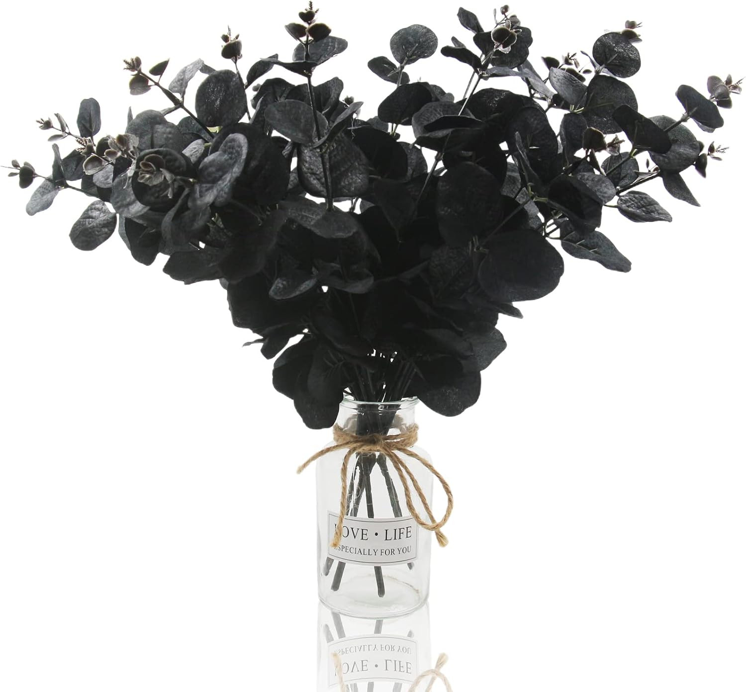 Hananona 6 Pcs Artificial Black Eucalyptus Stems, 14" Eucalyptus Leaves Branches Bouquet for Flower Arrangement DIY, Black Silk Flowers for Home Halloween Farmhouse Decor (Black, 6) | Amazon (US)