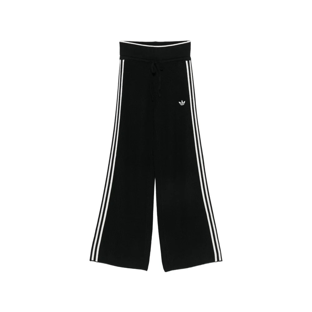 Adidas Wide-Leg Ribbed Knit Track Pants — Black - S | Italist Inc.