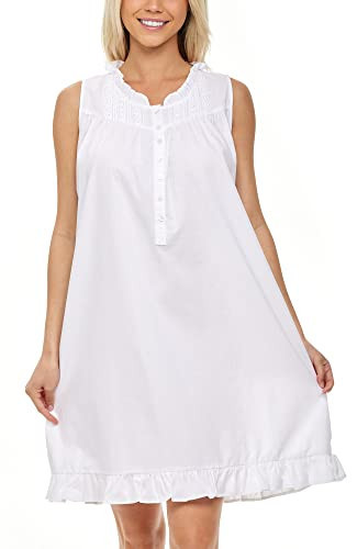 Alexander Del Rossa White Vintage Nightgown, Vintage Nightgowns for Women, Sleveless Cotton Victorian Nightgown White Medium (A0845SNWMD) | Amazon (US)