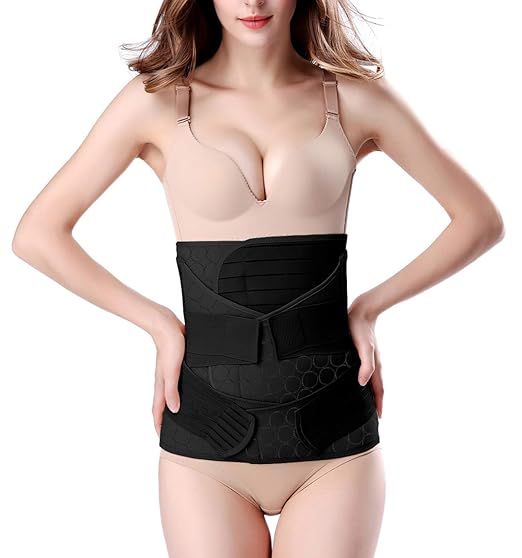 ChongErfei 3 in 1 Postpartum Belly Wrap - Recovery Belly/Waist/Pelvis Belt Black Band,Black One S... | Amazon (US)