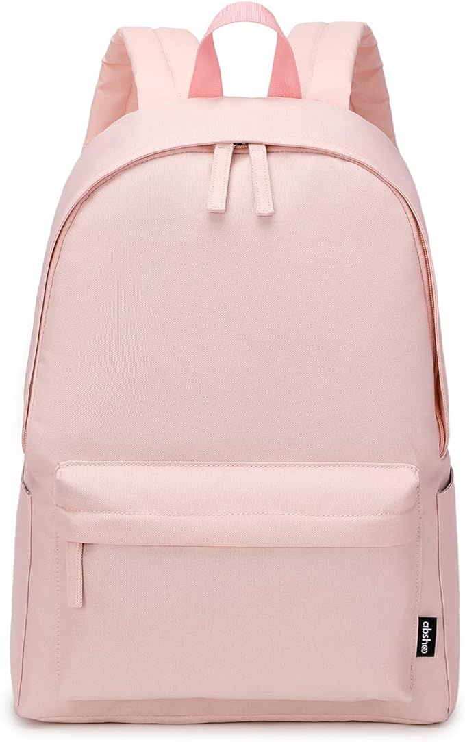 abshoo Lightweight Casual Unisex Backpack for School Solid Color Boobags (Light Pink) | Amazon (US)