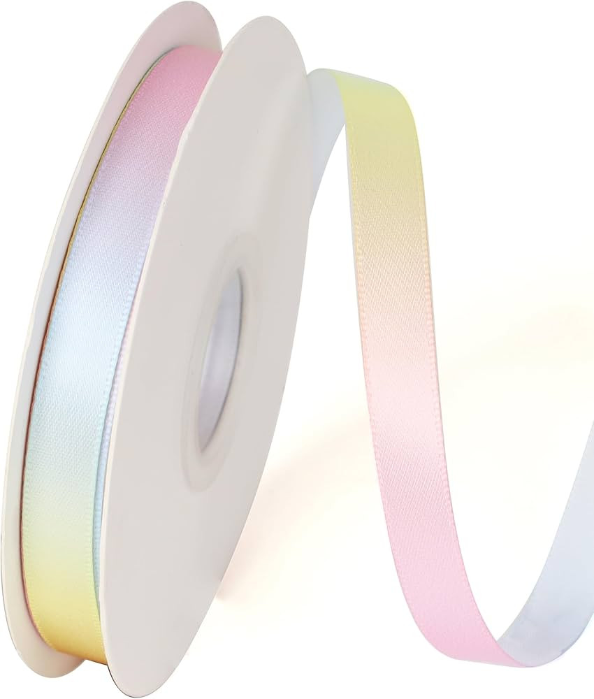 3/8 inch 25 Yards Light Rainbow Ribbon, Single Face Shiny Satin Ribbon Roll, Ribbon for Gift Wrap... | Amazon (US)