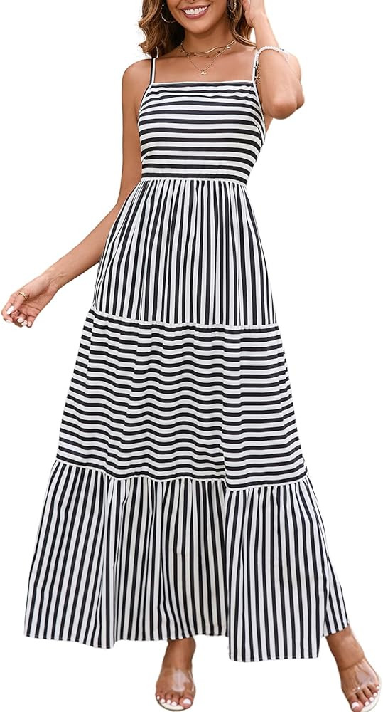 Colysmo Women Summer Maxi Dress Spaghetti Strap Casual A Line Boho Flowy Vacation Beach Long Dres... | Amazon (US)