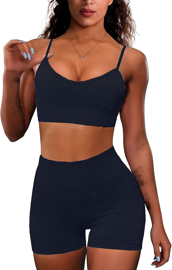 MANON ROSA Workout Set Women 2 Piece Activewear Clothes Seamless Gym Sports Bras Biker Shorts Out... | Amazon (CA)