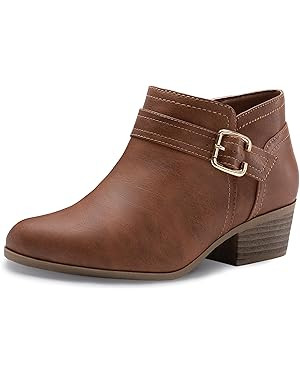 Athlefit Women's Chunky Low Heel Ankle Boots Classic Pointed Toe Side Zipper Booties | Amazon (US)