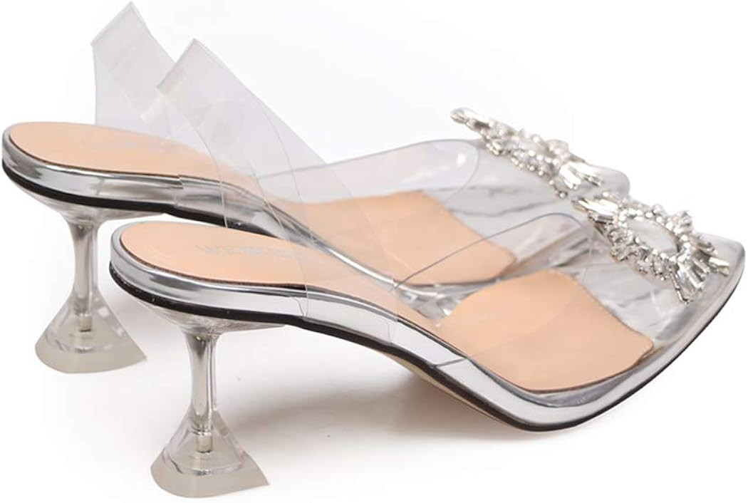 Women Sandals Clear High Heels Sandals Transparent PVC Slip On Sexy Shoes Women Pointed Toe Weddi... | Amazon (US)