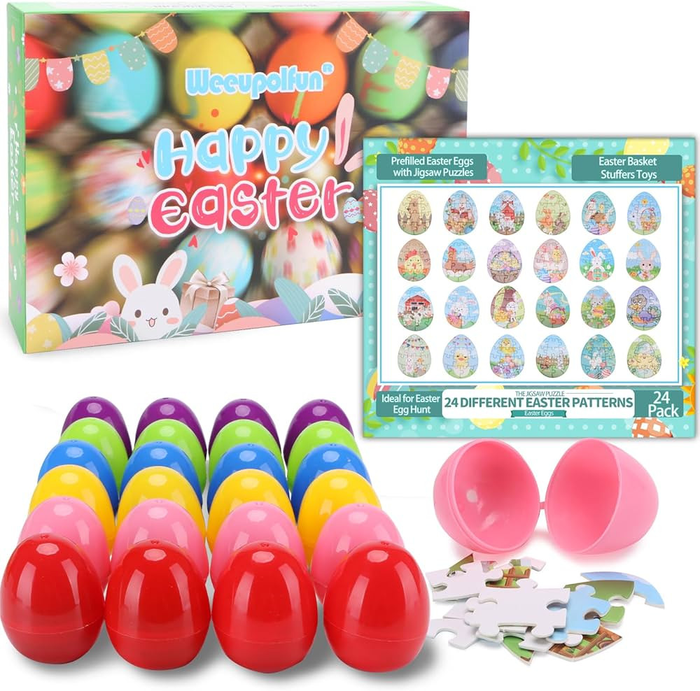 Weeupolfun 24 Pack Prefilled Easter Eggs with Jigsaw Puzzles - Easter Basket Stuffers Toys - Idea... | Amazon (US)