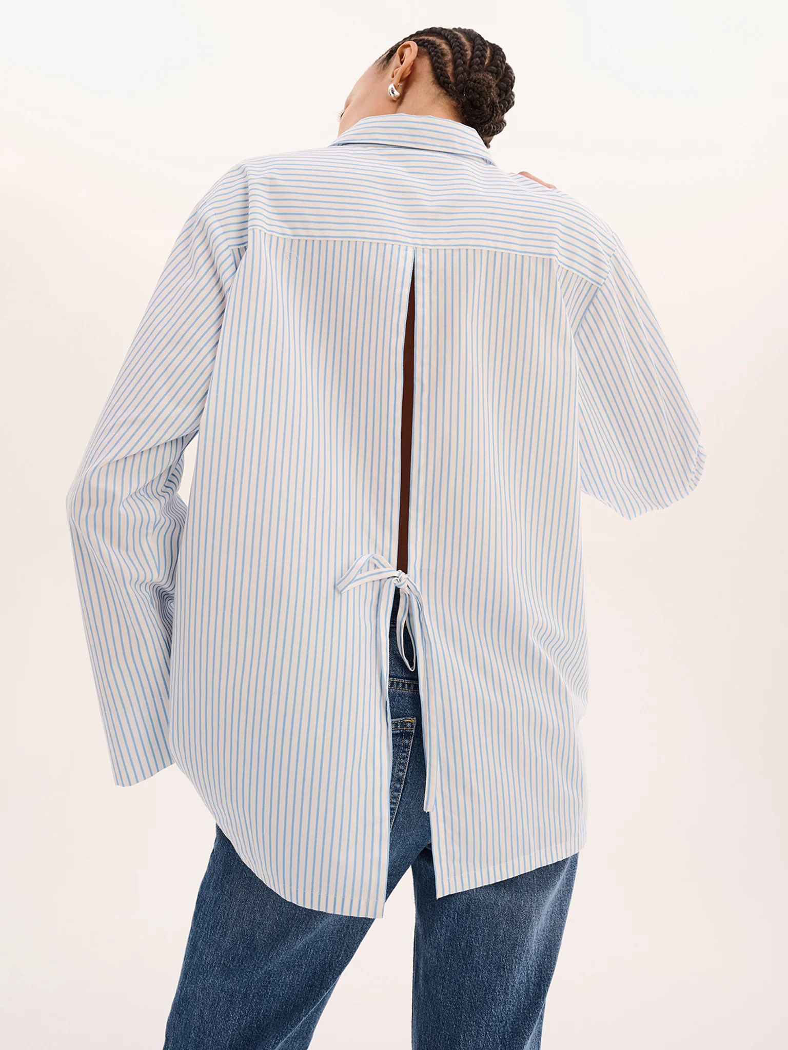 Nala Stripe Tie Back Shirt in Light Blue Stripe | OMNES UK