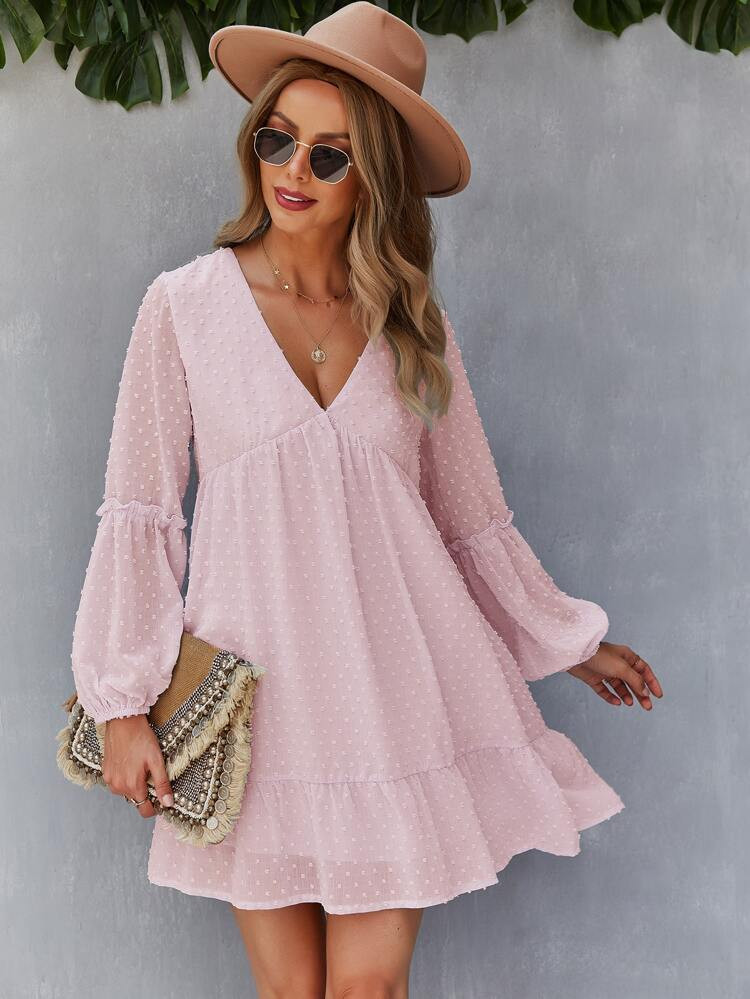 Frill Trim Swiss Dot Dress | SHEIN