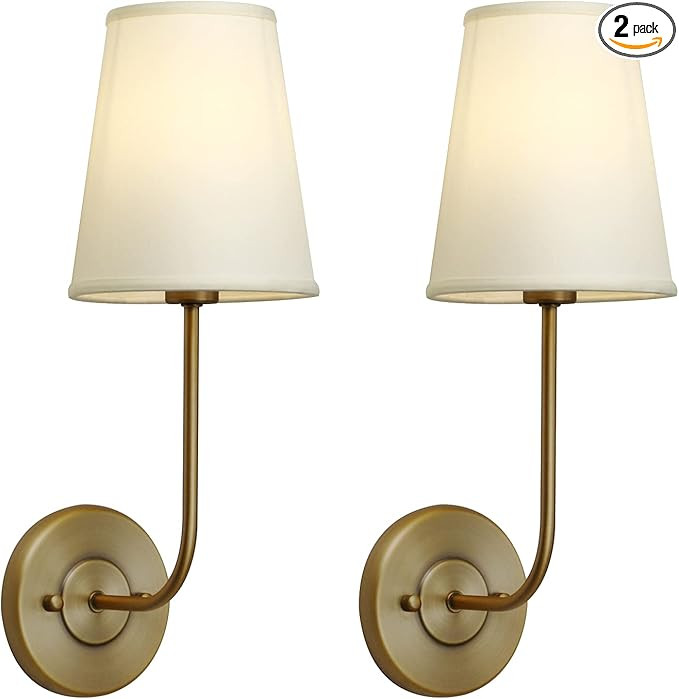 Pathson Set of 2 Rustic Wall Sconces with Light-Yellow Fabric Shade Not Pure White, Bathroom Vani... | Amazon (US)