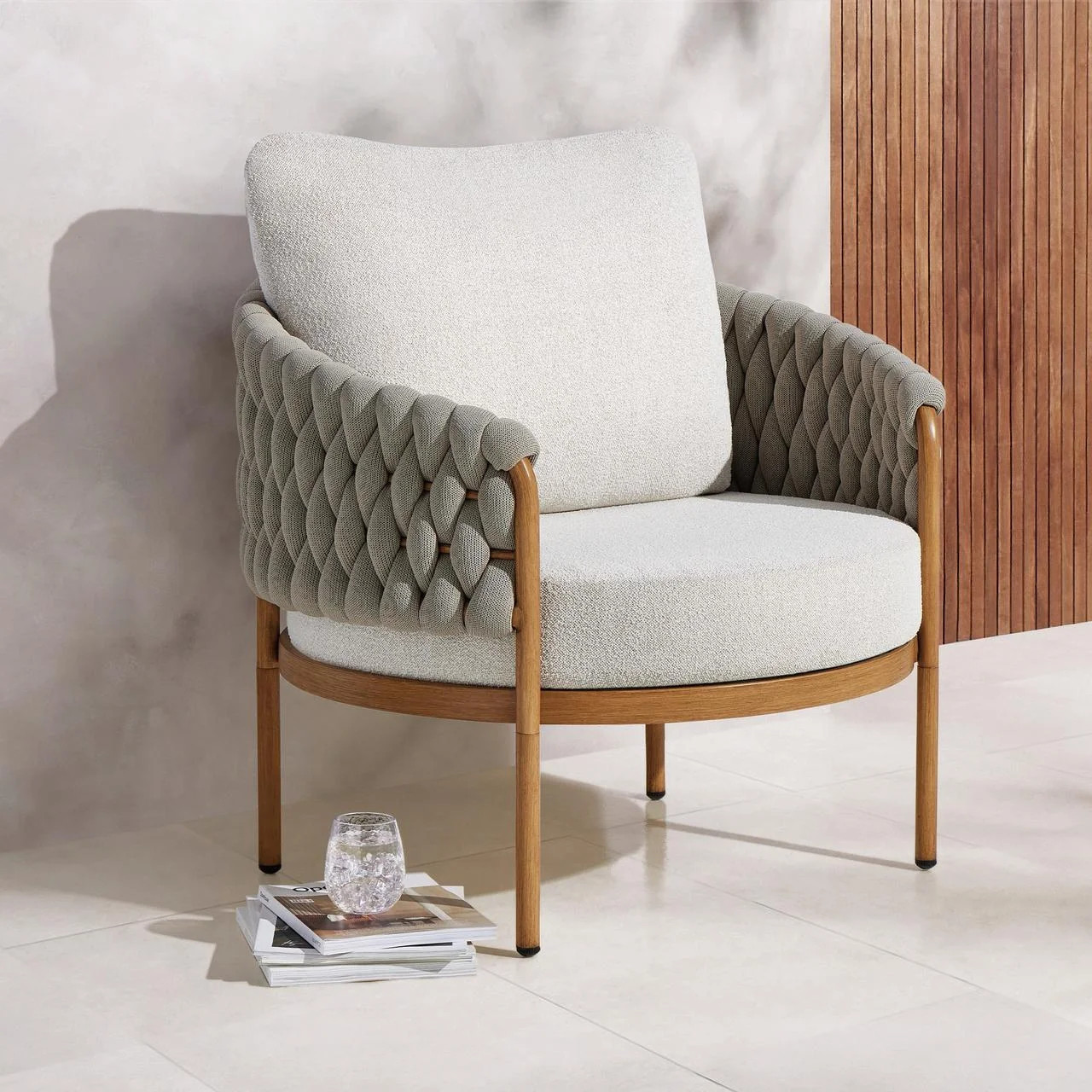 HOMETRENDS Steel Outdoor Jumbo Rope Club Chair with Cushions, Beige | Walmart (CA)