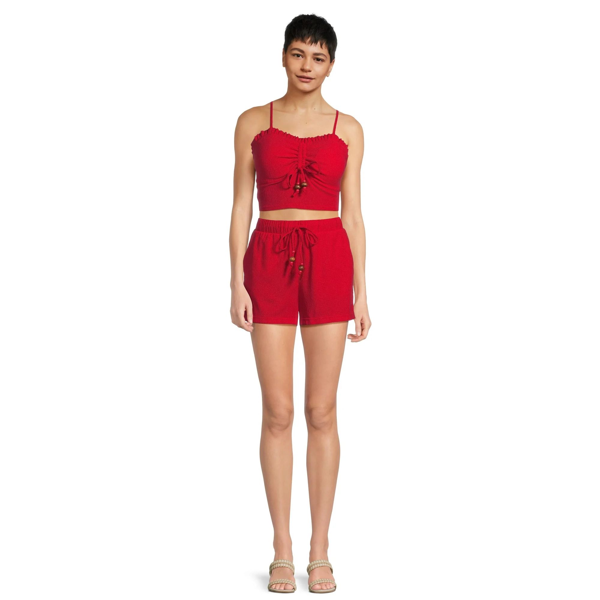 No Boundaries Juniors Textured Cami and Shorts Set, 2-Piece, Sizes XS-XXXL - Walmart.com | Walmart (US)