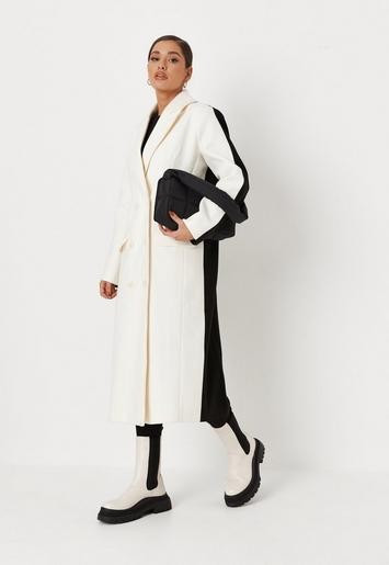 Missguided - Cream Reverse Colorblock Formal Coat | Missguided (US & CA)