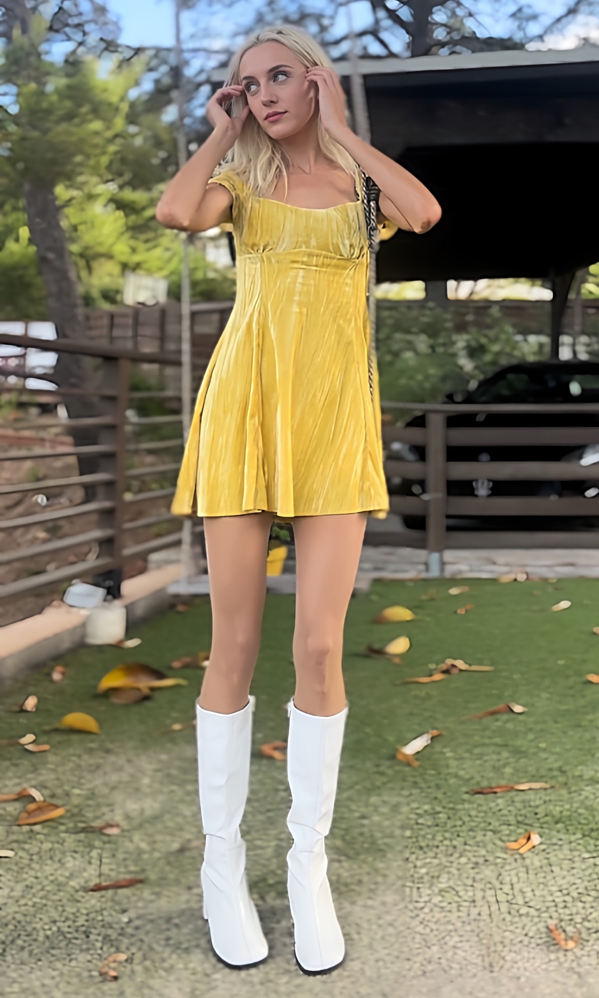 Yellow Summer Dress and white go go boots for your summer fling, weekend picnic, or brunch. Switch out the White Boots for cowboy boots and a hat for your next country concert, especially morgan wallen!

#LTKunder50 #LTKSeasonal #LTKFind