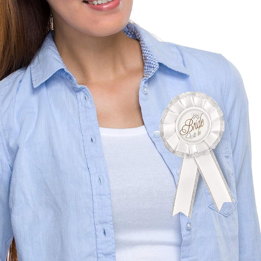 White Bride to Be Badge , Tinplate Badge Pin, bride ribbon Girls Hen Night Out Bridal Shower Wedd... | Amazon (US)