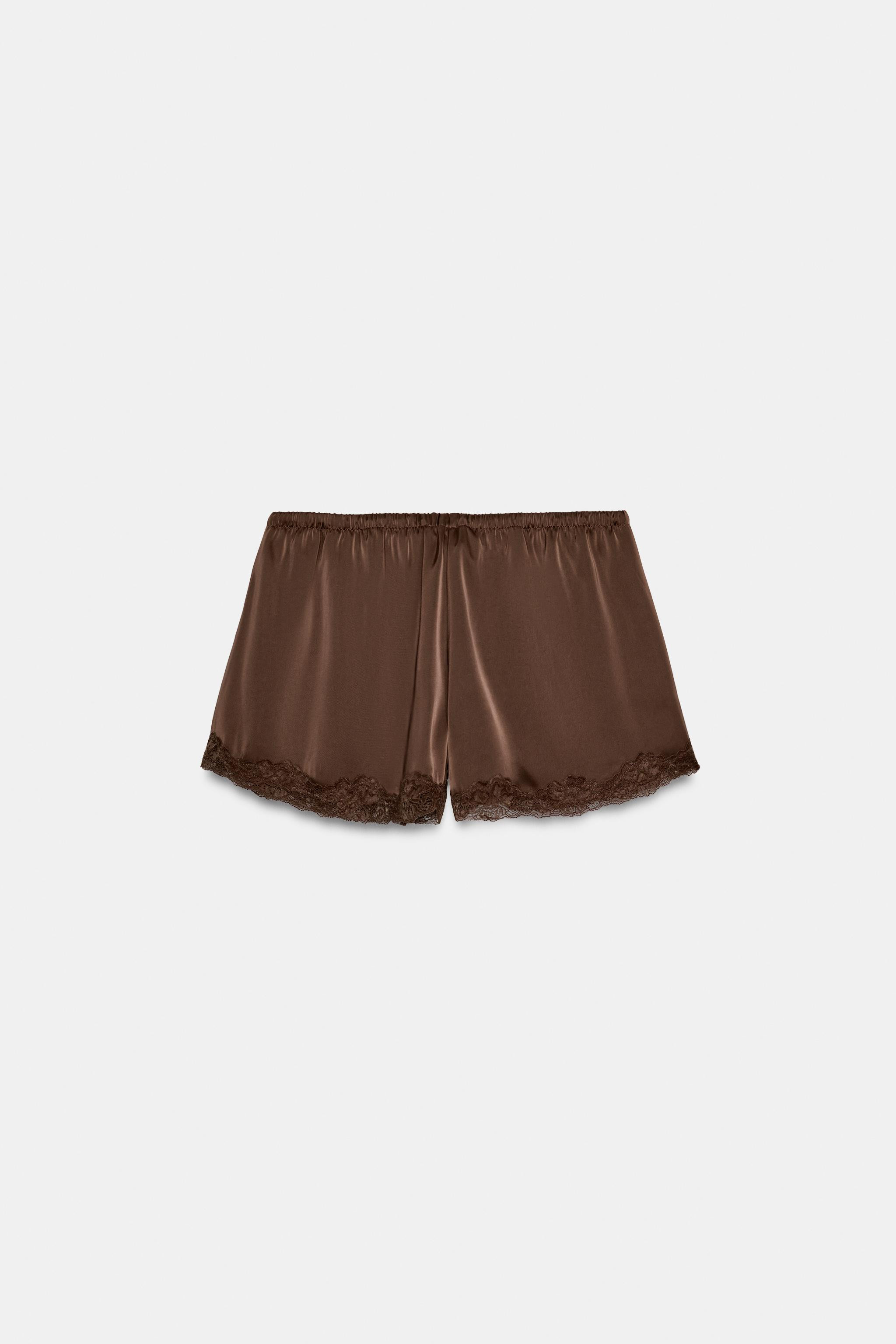 SATIN MINI SHORTS WITH LACE TRIM | Zara UK