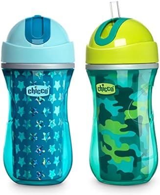 Chicco Insulated Flip-Top Straw Spill Free Baby Sippy Cup, 12 Months+, Green/Teal, 9 Ounce (Pack ... | Amazon (US)